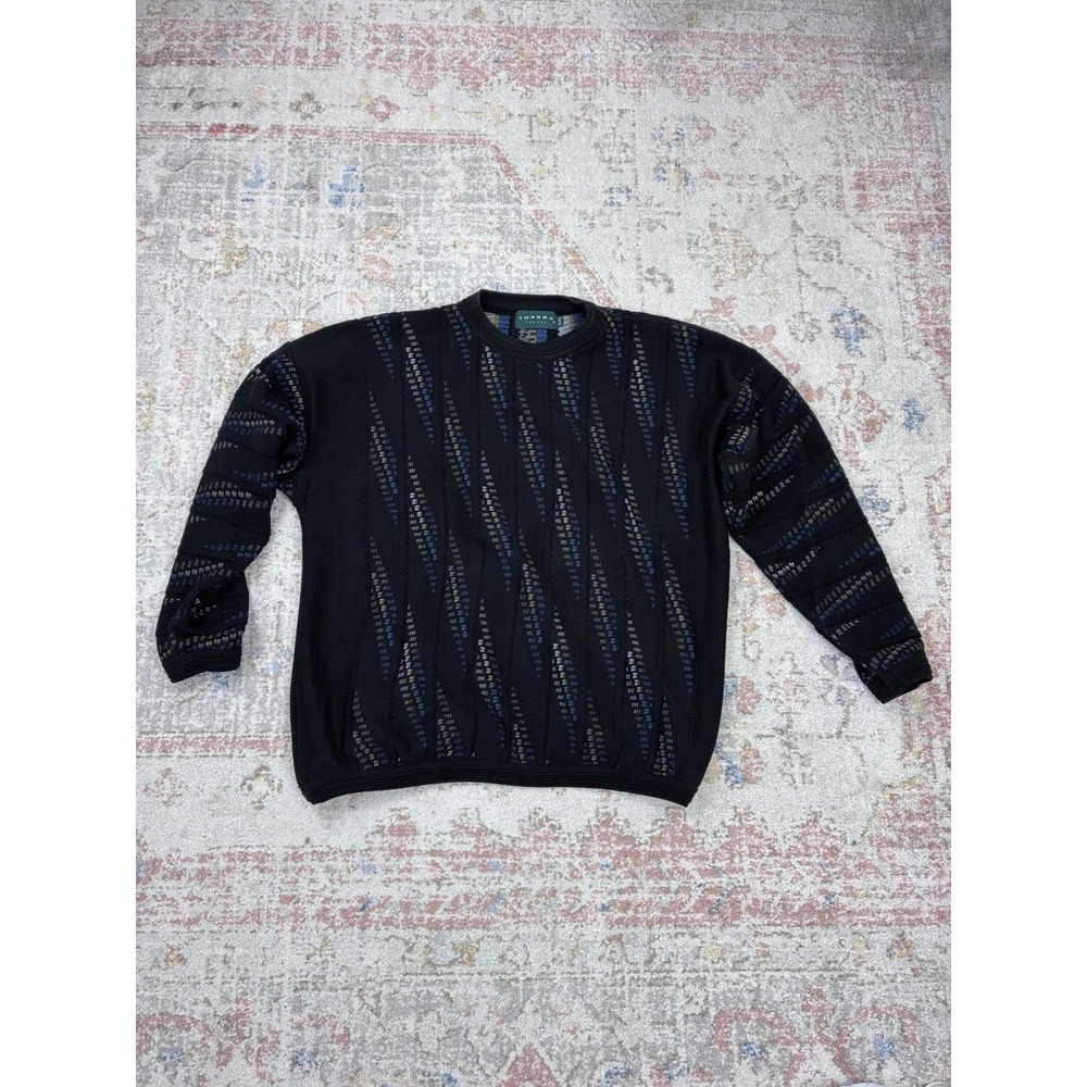 90s Tundra Canada 3D Knit Sweater XXL Black Mercerized Cotton Coogi Style